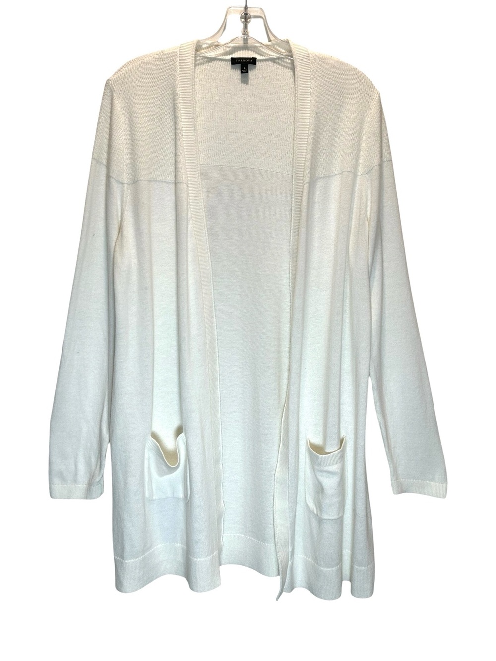 Talbots White Cotton Cashmere Blend Open Long-line Duster Cardigan - Large